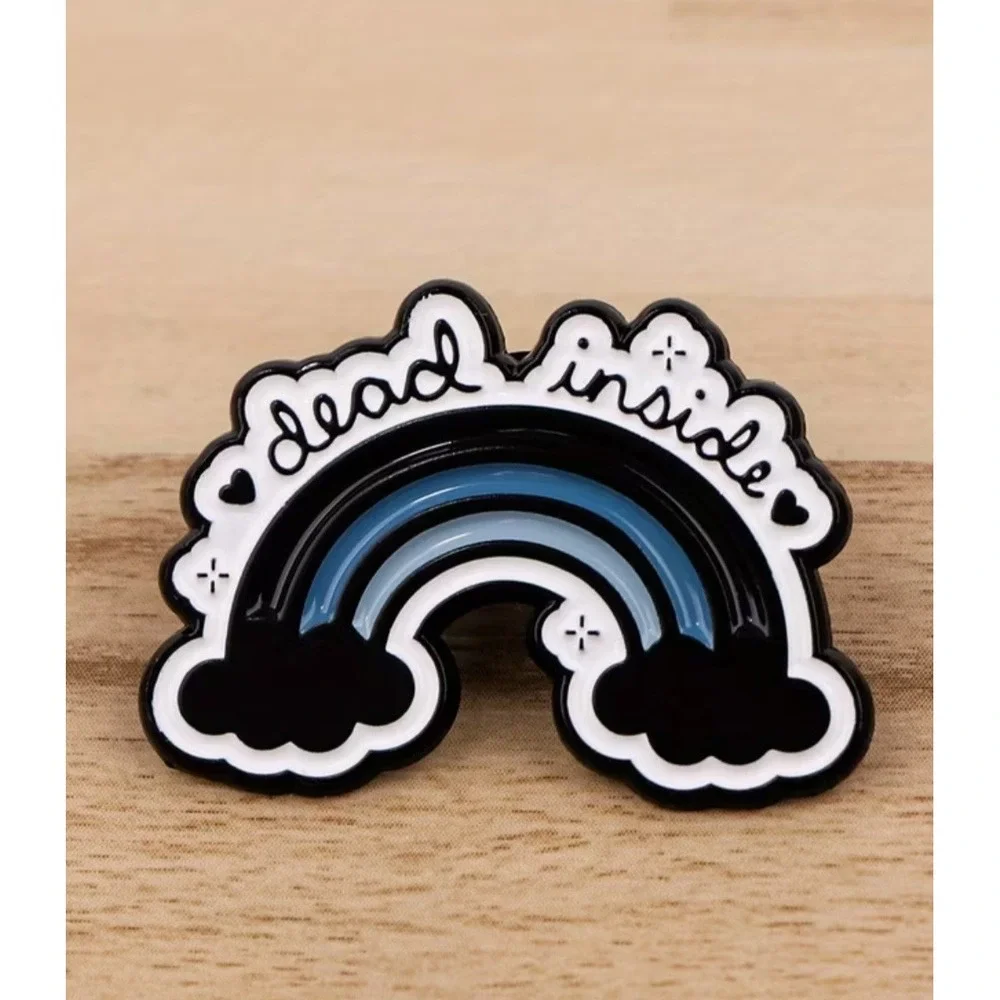 Dead Inside Rainbow Enamel Pin Black Blue White Sarcastic Emo